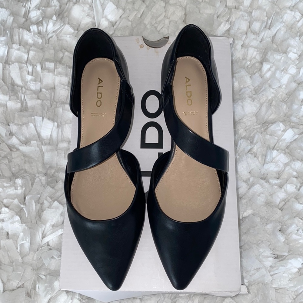 ❤️ NEW ALDO low heel pumps shoes Abovia black asymmetrical strap womens size 8